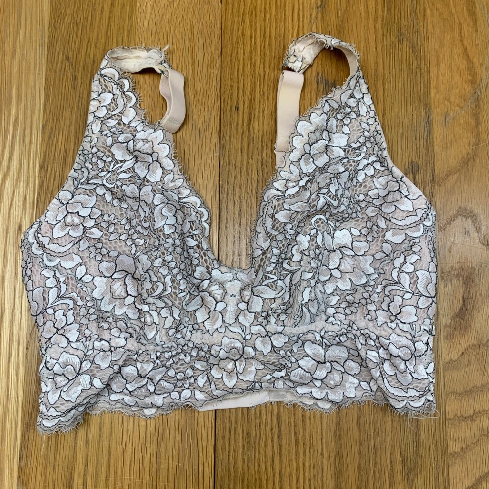 Cosabella Floral Lace Longline Bralette Nude Black Embroidery Size Small Italy